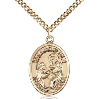 14kt Gold San Juan de Dios Medal Engraved Catholic Saint Jewelry