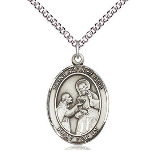 Sterling Silver Saint John of God Medal Catholic Jewelry Engraved Catholic Saint Jewelry