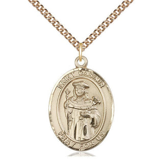 14kt Gold Saint Casimir of Poland Medal Engraved Catholic Saint Jewelry