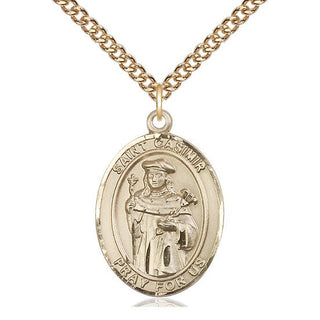 14kt Gold Saint Casimir of Poland Medal Engraved Catholic Saint Jewelry