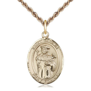 14kt Gold Saint Casimir of Poland Medal Engraved Catholic Saint Jewelry