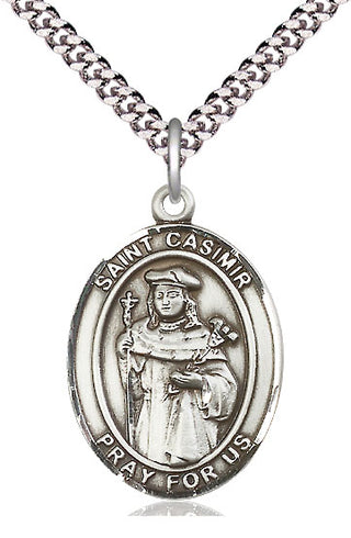 Pewter Saint Casimir of Poland Medal Catholic Jewelry Engraved Catholic Saint Jewelry