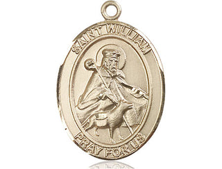 14kt Gold Saint William of Rochester Medal Engraved Catholic Saint Jewelry