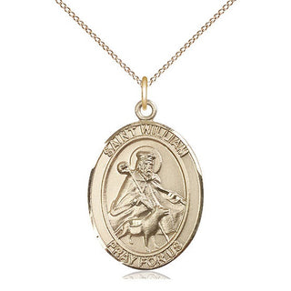 14kt Gold Saint William of Rochester Medal Engraved Catholic Saint Jewelry