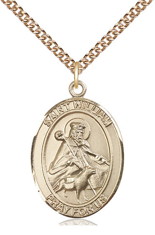 14kt Gold Saint William of Rochester Medal Engraved Catholic Saint Jewelry