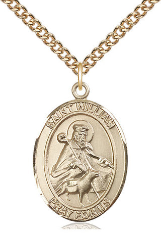 14kt Gold Saint William of Rochester Medal Engraved Catholic Saint Jewelry