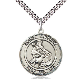 Sterling Silver Saint William of Rochester Medal Catholic Jewelry Engraved Catholic Saint Jewelry