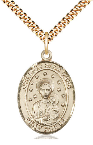14kt Gold Filled Our Lady of la Vang Medal Catholic Jewelry Engraved Catholic Saint Jewelry