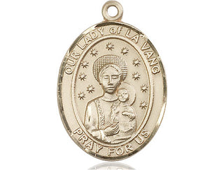 14kt Gold Our Lady of la Vang Medal Engraved Catholic Saint Jewelry
