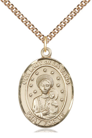 14kt Gold Our Lady of la Vang Medal Engraved Catholic Saint Jewelry