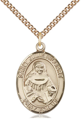 14kt Gold Saint Julie Billiart Medal Engraved Catholic Saint Jewelry