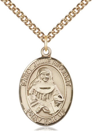 14kt Gold Saint Julie Billiart Medal Engraved Catholic Saint Jewelry