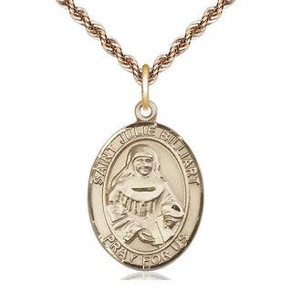 14kt Gold Saint Julie Billiart Medal Engraved Catholic Saint Jewelry