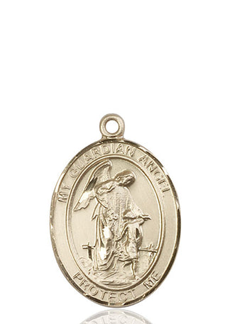14kt Gold Guardian Angel w/Child Medal Engraved Catholic Saint Jewelry