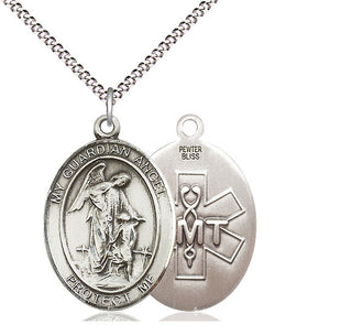 Pewter Guardian Angel EMT Medal Catholic Jewelry