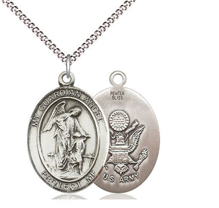 Pewter Guardian Angel Army Medal Catholic Jewelry