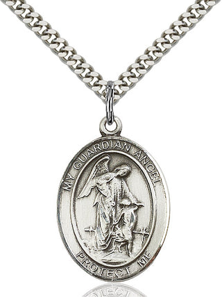 Pewter Guardian Angel w/Child Medal Catholic Jewelry Engraved Catholic Saint Jewelry