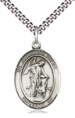 Pewter Guardian Angel w/Child Medal Catholic Jewelry Engraved Catholic Saint Jewelry