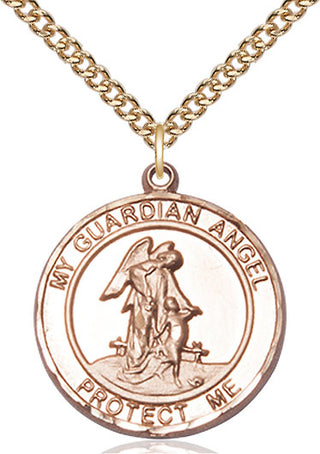 14kt Gold Guardian Angel Medal Engraved Catholic Saint Jewelry