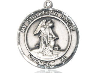 Pewter Guardian Angel Medal Engraved Catholic Saint Jewelry