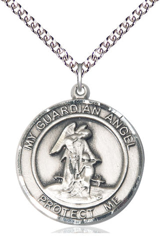 Sterling Silver Guardian Angel Medal Catholic Jewelry Engraved Catholic Saint Jewelry