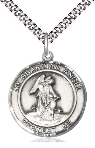 Sterling Silver Guardian Angel Medal Catholic Jewelry Engraved Catholic Saint Jewelry