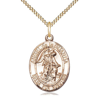 14kt Gold Filled Angel de la Guarda Medal Catholic Jewelry Engraved Catholic Saint Jewelry