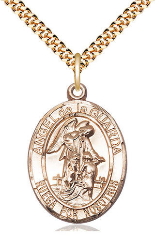 14kt Gold Filled Angel de la Guarda Medal Catholic Jewelry Engraved Catholic Saint Jewelry