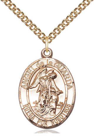 14kt Gold Filled Angel de la Guarda Medal Catholic Jewelry Engraved Catholic Saint Jewelry