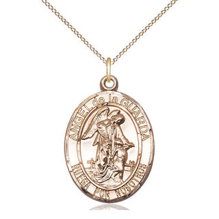 14kt Gold Angel de la Guarda Medal Engraved Catholic Saint Jewelry