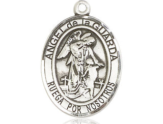 Sterling Silver Angel de la Guarda Medal Engraved Catholic Saint Jewelry