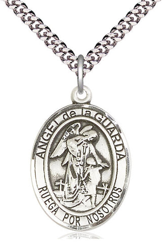 Sterling Silver Angel de la Guarda Medal Catholic Jewelry Engraved Catholic Saint Jewelry