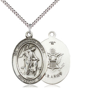 Sterling Silver Guardian Angel Army Medal Catholic Jewelry