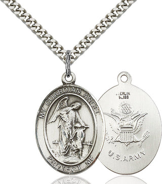 Sterling Silver Guardian Angel Army Medal Catholic Jewelry
