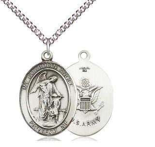 Sterling Silver Guardian Angel Army Medal Catholic Jewelry