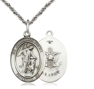 Sterling Silver Guardian Angel Army Medal Catholic Jewelry