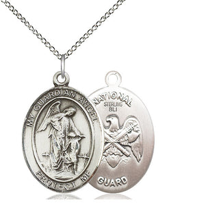 Sterling Silver Guardian Angel National Guard Medal Catholic Jewelry