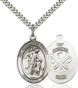 Sterling Silver Guardian Angel National Guard Medal Catholic Jewelry