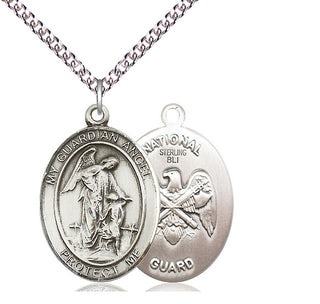 Sterling Silver Guardian Angel National Guard Medal Catholic Jewelry