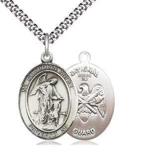 Sterling Silver Guardian Angel National Guard Medal Catholic Jewelry