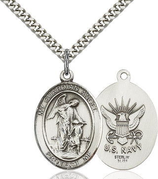 Sterling Silver Guardian Angel Navy Medal Catholic Jewelry