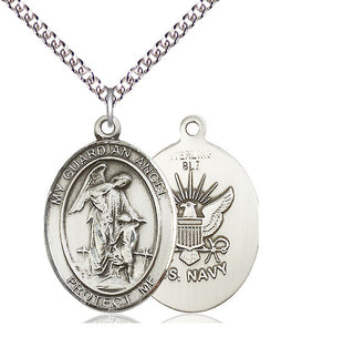 Sterling Silver Guardian Angel Navy Medal Catholic Jewelry