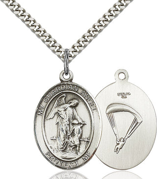 Sterling Silver Guardian Angel Paratrooper Medal Catholic Jewelry