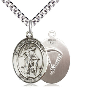 Sterling Silver Guardian Angel Paratrooper Medal Catholic Jewelry