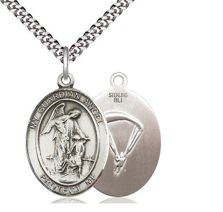 Sterling Silver Guardian Angel Paratrooper Medal Catholic Jewelry