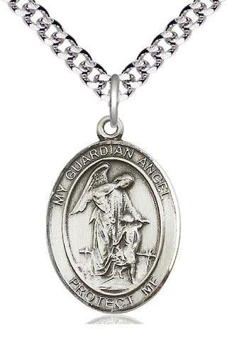 Sterling Silver Guardian Angel w/Child Medal Catholic Jewelry Engraved Catholic Saint Jewelry
