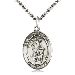 Sterling Silver Guardian Angel w/Child Medal Catholic Jewelry Engraved Catholic Saint Jewelry