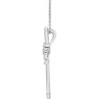 14K White 1-Stone 1/8 CTW Natural Diamond Semi-Set Family Cross 16-18" Necklace