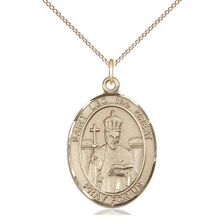 14kt Gold Saint Leo the Great Medal Engraved Catholic Saint Jewelry