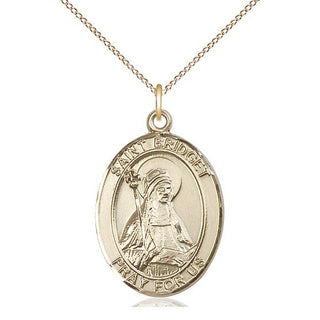 14kt Gold Saint Bridget of Sweden Medal Engraved Catholic Saint Jewelry